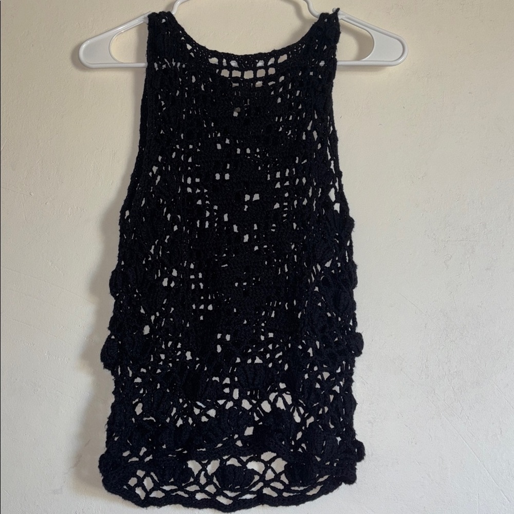 Black Crochet Sleeveless Tank Top